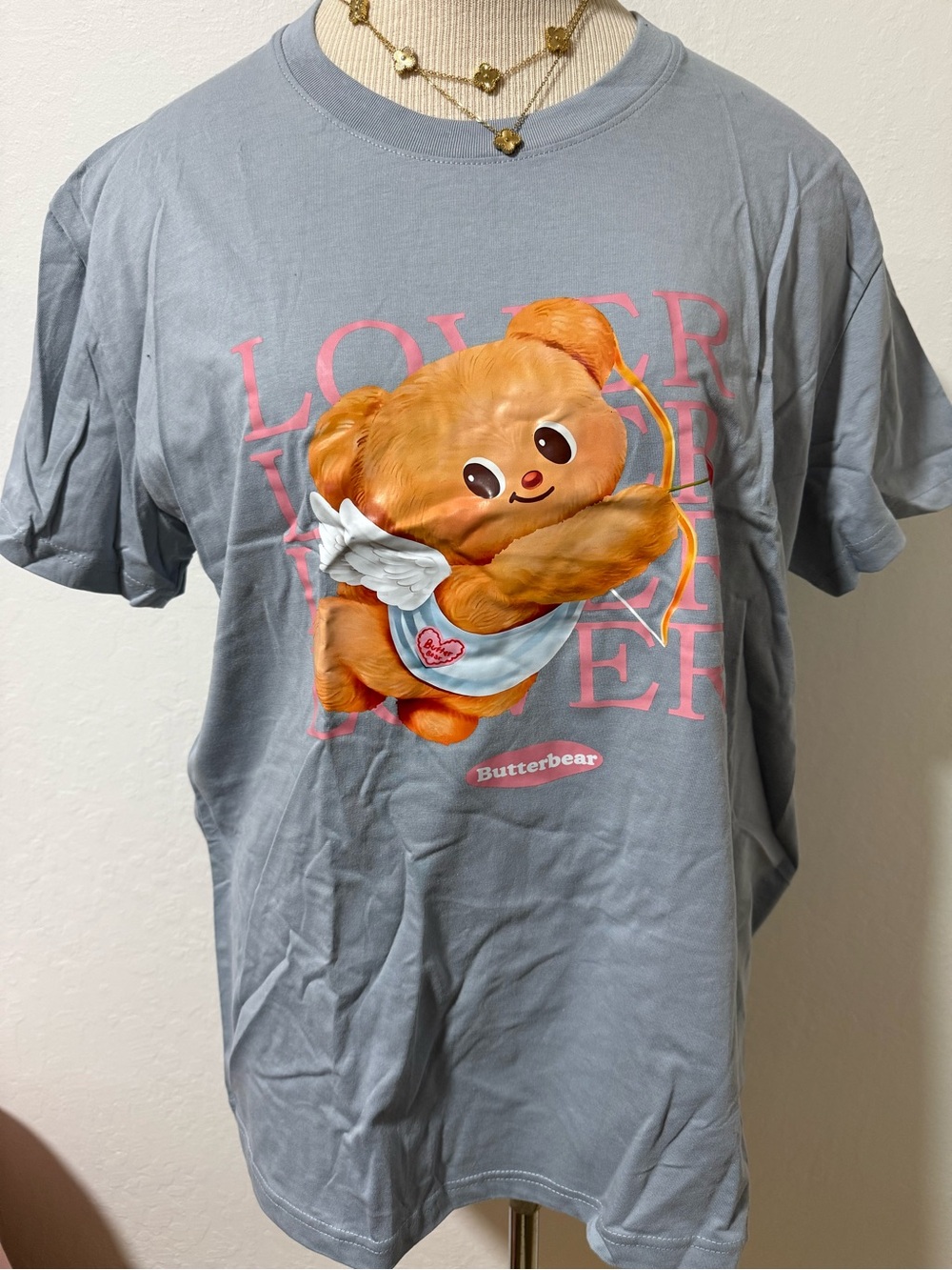Butterbear Gray Tee with Cute Cupid Bear Graphic